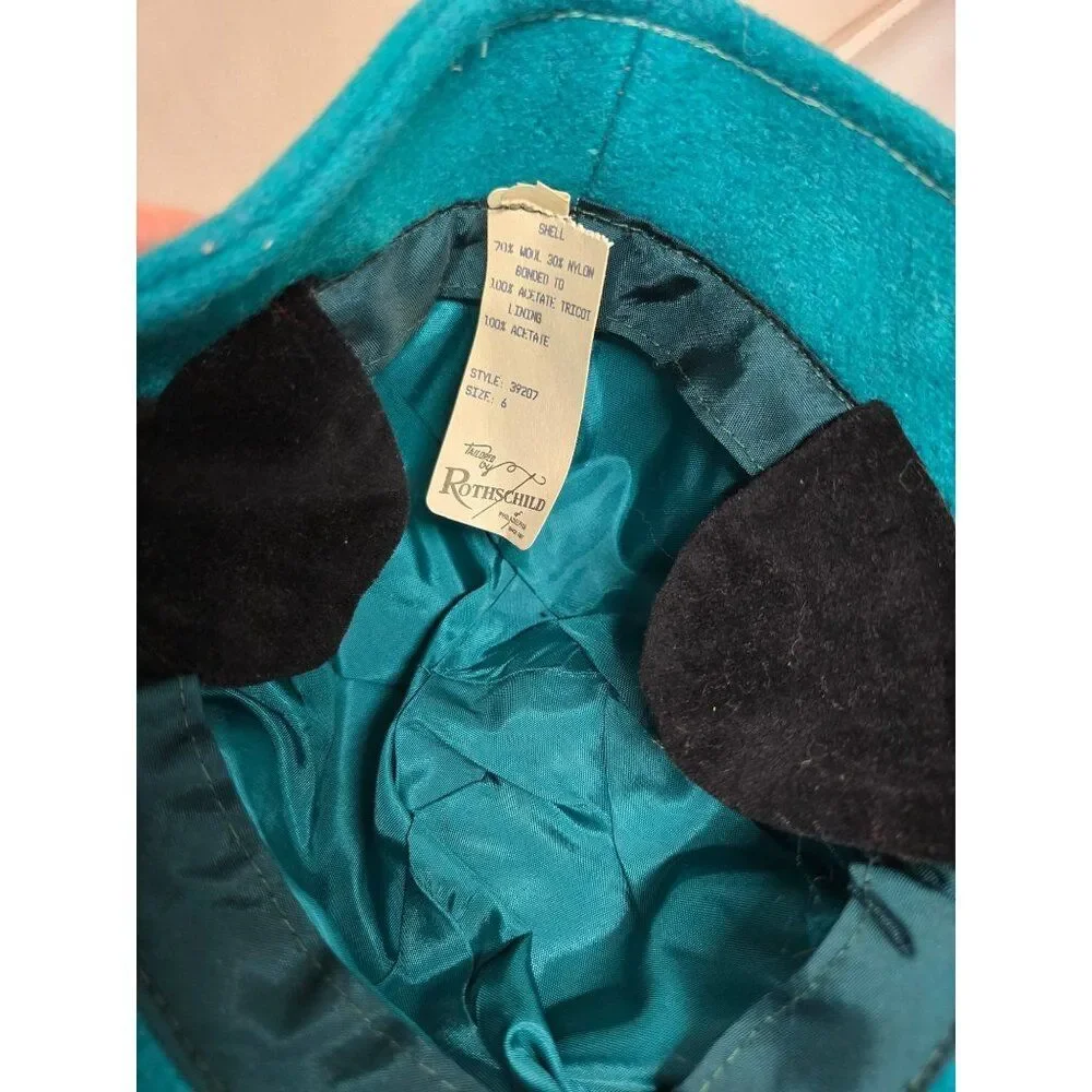 Vintage Rothschild Turquoise Wool Cloche Hat With Quirky Black Band
